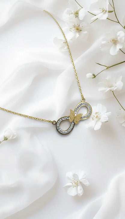 Infinity Butterfly Pendant Necklace – Gold Plated with CZ Stones
