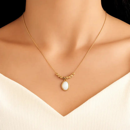 Gold-Plated White Stone Pendant Necklace – Minimalist Design