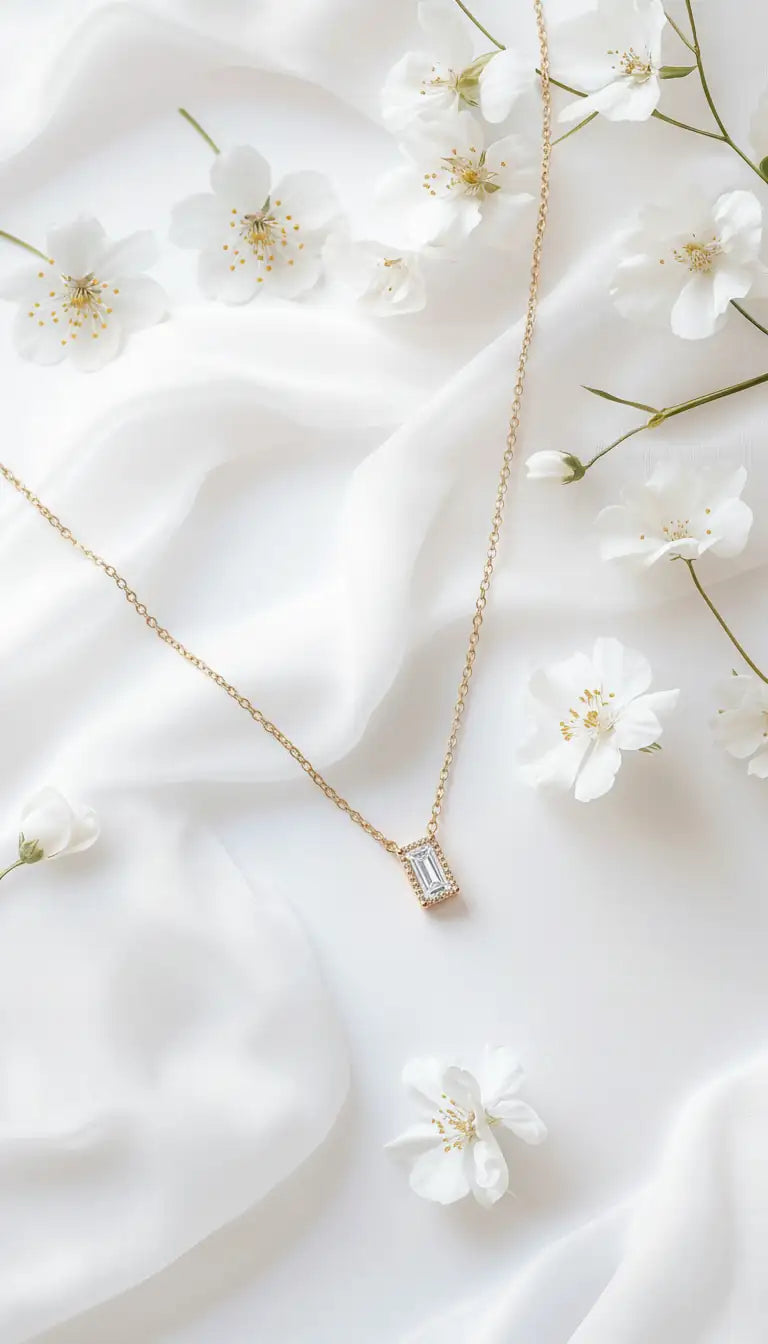Gold-Plated Rectangle Pendant Necklace with Crystal Stone