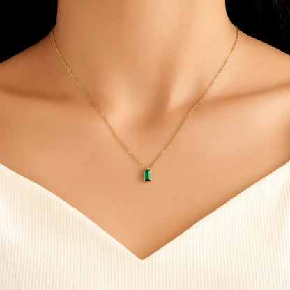 Gold-Plated Green Rectangle Pendant Chain – Minimalist Design