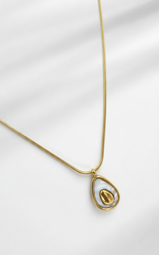 Gold-Plated Teardrop Pendant Necklace with White Enamel