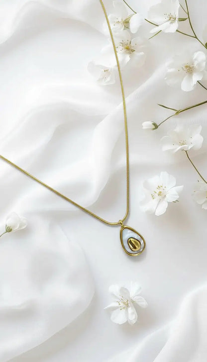 Gold-Plated Teardrop Pendant Necklace with White Enamel