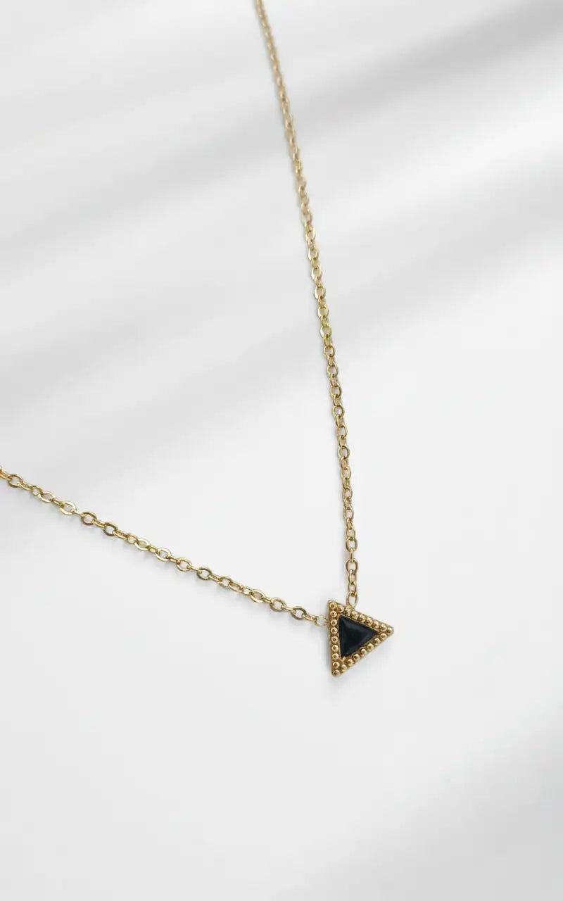 Noir Beaded Triangle Pendant Necklace – Dainty Gold-Plated
