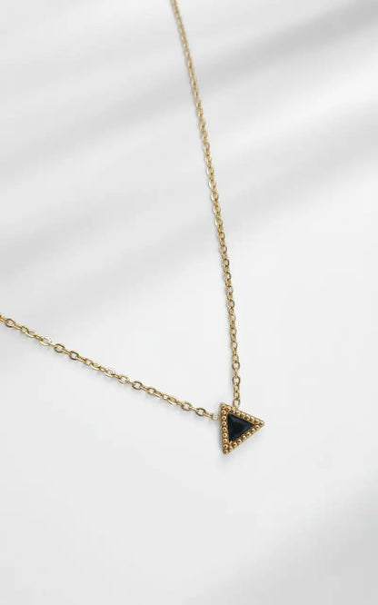 Noir Beaded Triangle Pendant Necklace – Dainty Gold-Plated