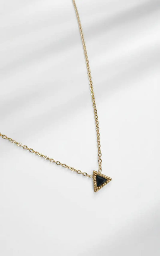 Noir Beaded Triangle Pendant Necklace – Dainty Gold-Plated