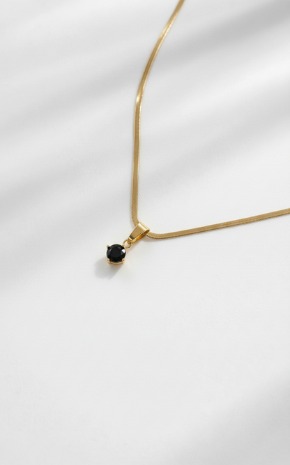 Bindu Noir Black Stone Pendant Necklace – Gold-Plated Snake Chain