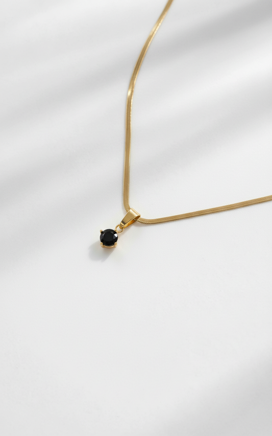 Bindu Noir Black Stone Pendant Necklace – Gold-Plated Snake Chain