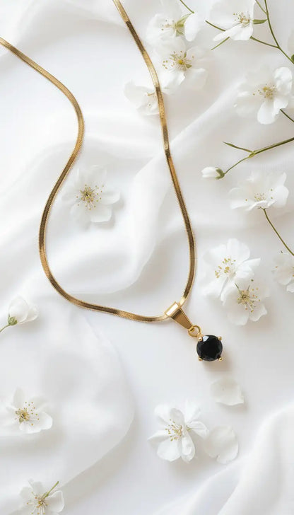 Bindu Noir Black Stone Pendant Necklace – Gold-Plated Snake Chain
