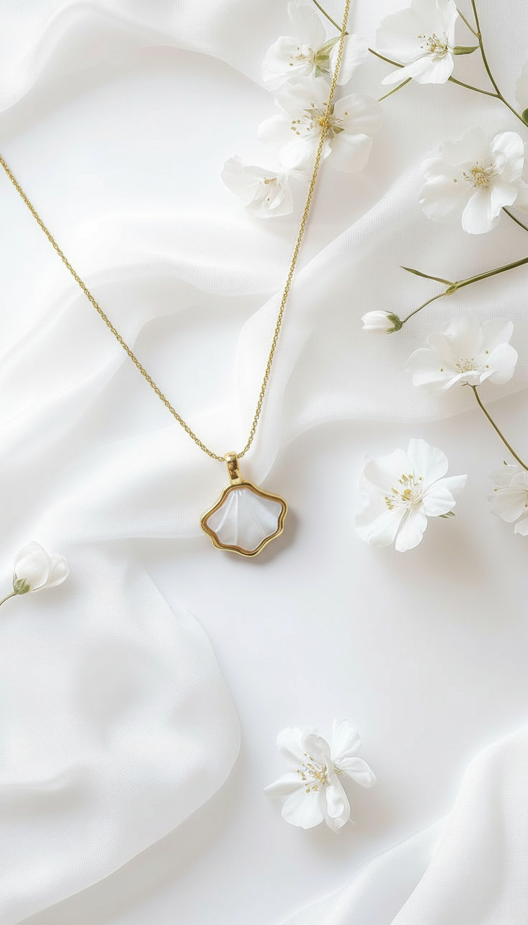 Aira Mother-of-Pearl Blossom Pendant Necklace – Gold Plated