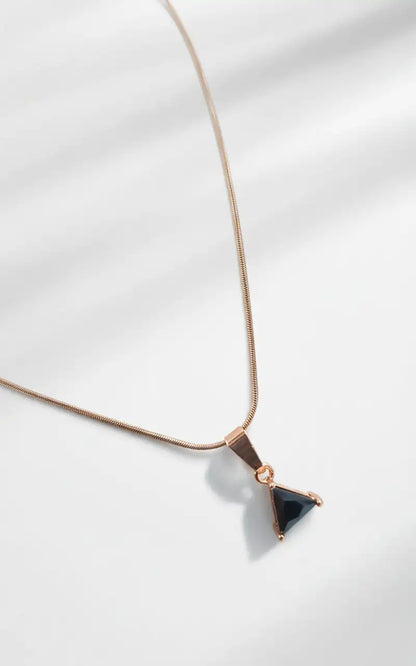 Trikona Noir Triangle Pendant Necklace – Rose Gold-Plated Snake Chain