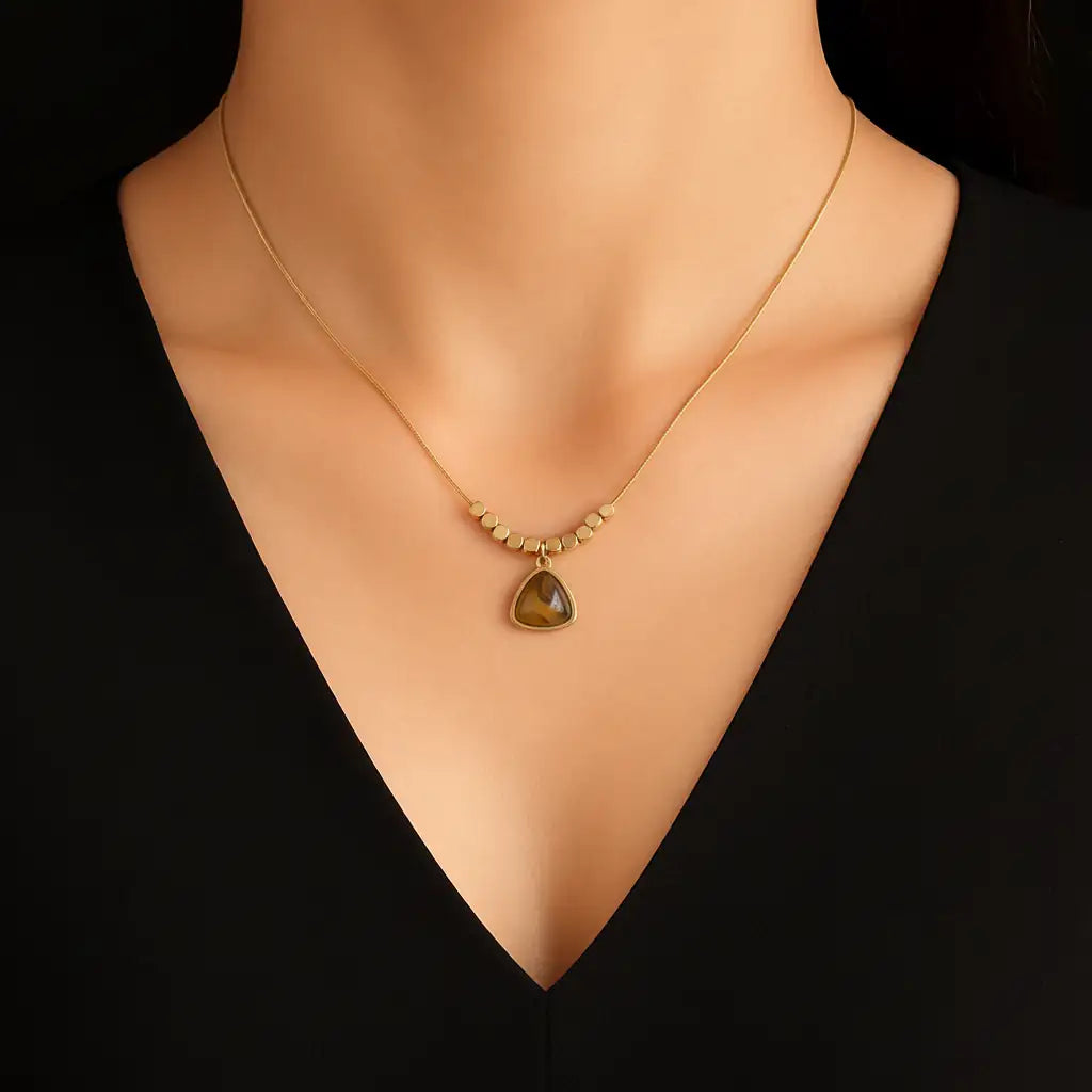 Honey stone Trigon Charm Necklace – Gold-Tone