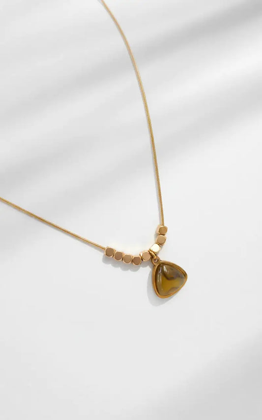 Honey stone Trigon Charm Necklace – Gold-Tone