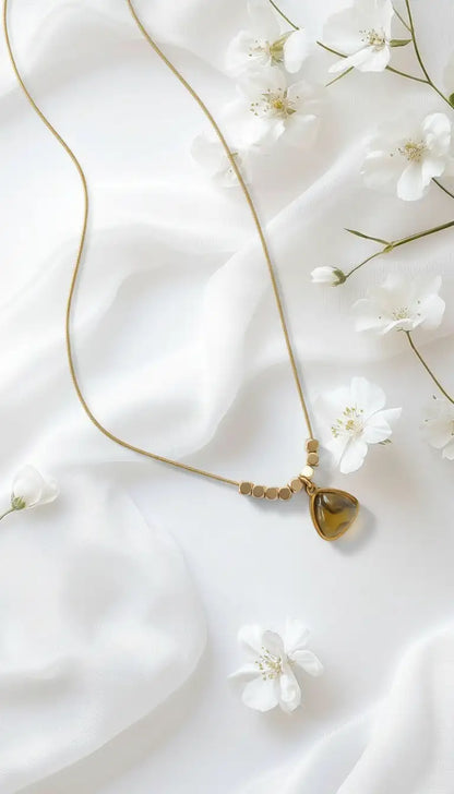 Honey stone Trigon Charm Necklace – Gold-Tone