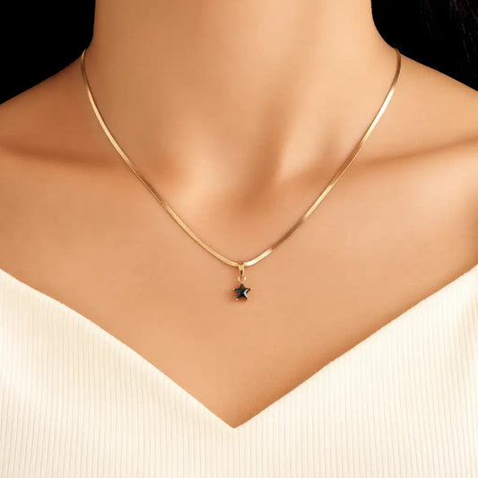 Sitara Midnight Star Pendant Necklace – Gold-Plated Snake Chain