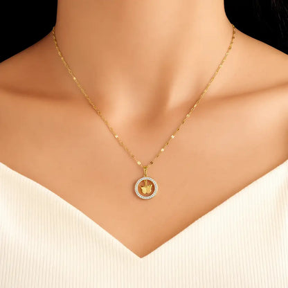 Butterfly Halo Pendant Necklace – Gold Plated with CZ